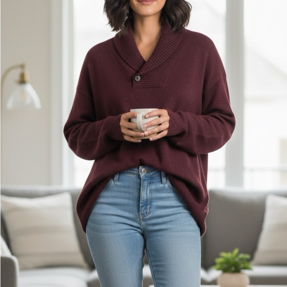 Elegant V-Neck Burgundy Sweater for Women